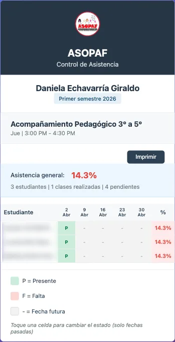 Toma de asistencia de ExtraClase desde el celular